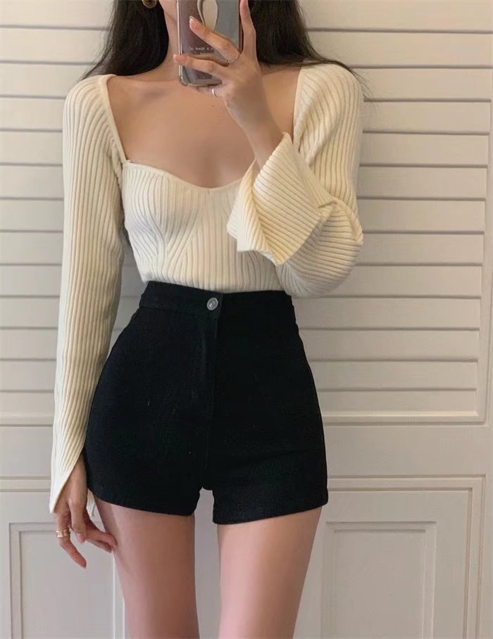 High-waisted denim shorts for women, slimming and form-fitting straight-leg pants, 2022 summer new solid color versatile casual pants pic 38