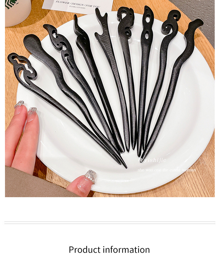 Ancient-style sandalwood hairpins for women, a simple and elegant updo, a modern and stylish new Chinese-style hairpin, Hanfu cheongsam headwear pic 21