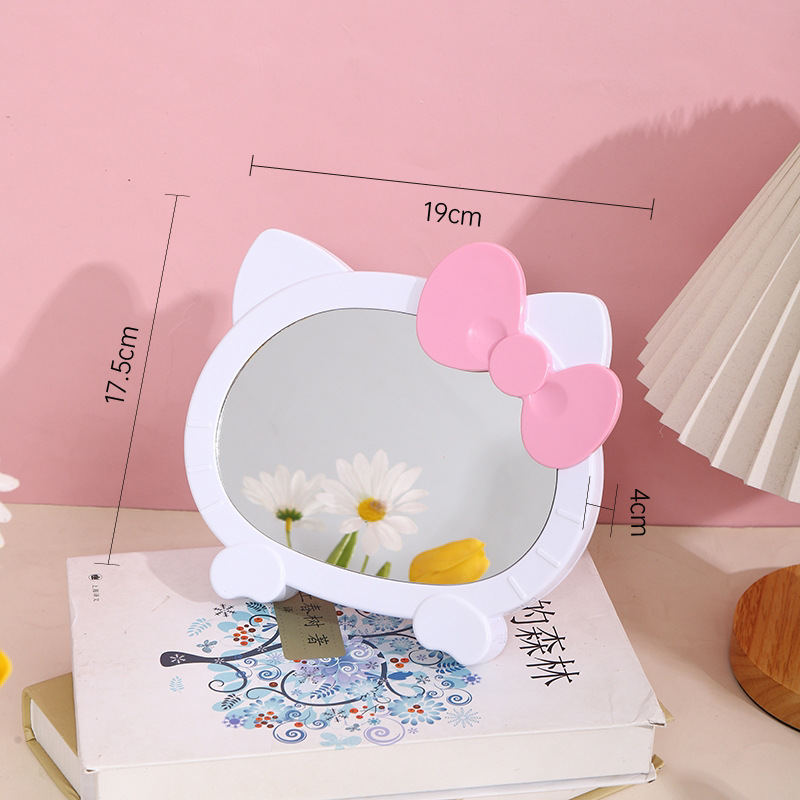 新款卡通可爱镜子家用Hello Kitty蝴蝶结少女心台式化妆镜详情4