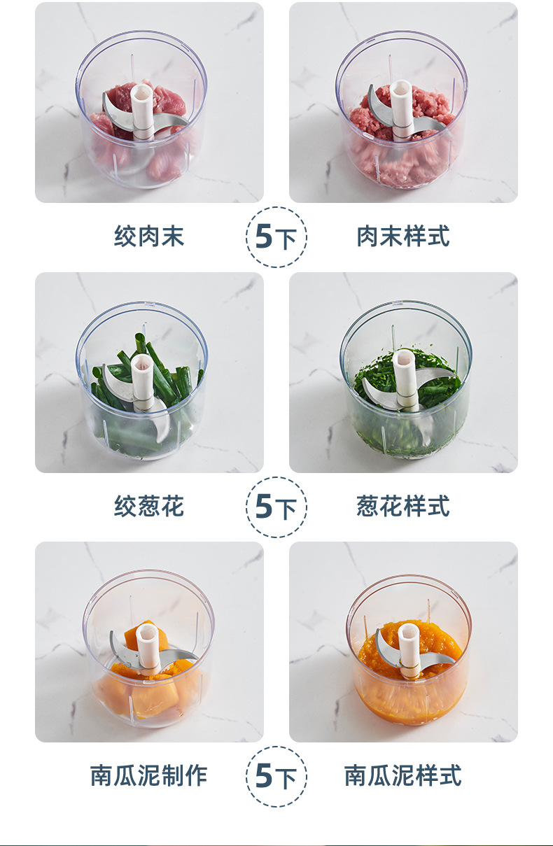 新款家用多功能卡通印花捣蒜器厨房手动拉蒜器宝宝辅食搅拌料理机详情12