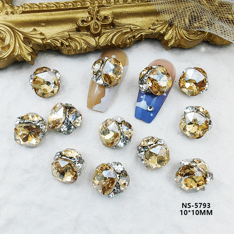 High-quality fat square pile diamond finished nail art accessories, super shiny and best-selling white champagne pile diamond ball nail decoration diamonds pic 6