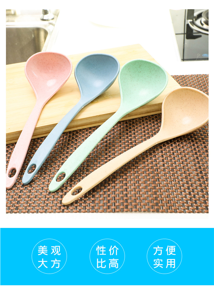Foreign trade wheat straw soup spoons, household long-handled porridge spoons, kitchen plastic kitchenware, hot pot spoons, large porridge spoons pic 3