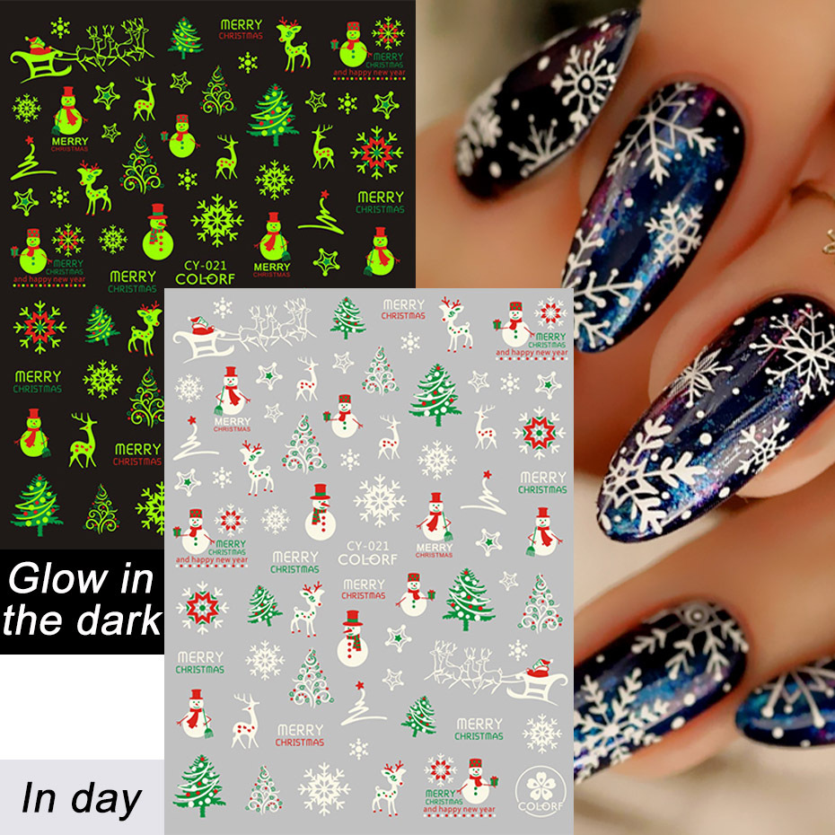 Cross-border new nail stickers, ins luminous Santa Claus Reindeer Snowflake Christmas Tree Christmas back adhesive nail stickers pic 1