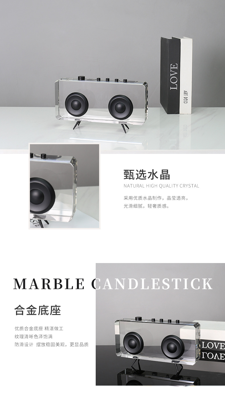 Creative home decorations, living room, modern Nordic style model room, soft furnishings, camera, radio, transparent crystal ornaments pic 23