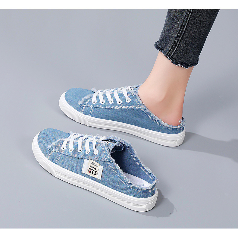 帆布鞋夏季新款小白鞋懒人鞋一脚蹬半拖平底百搭学生百搭时尚板鞋详情6