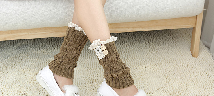Korean knitted warm leg guards for autumn and winter, sweet solid color lace cutout leg covers, loose button ankle boot covers pic 32