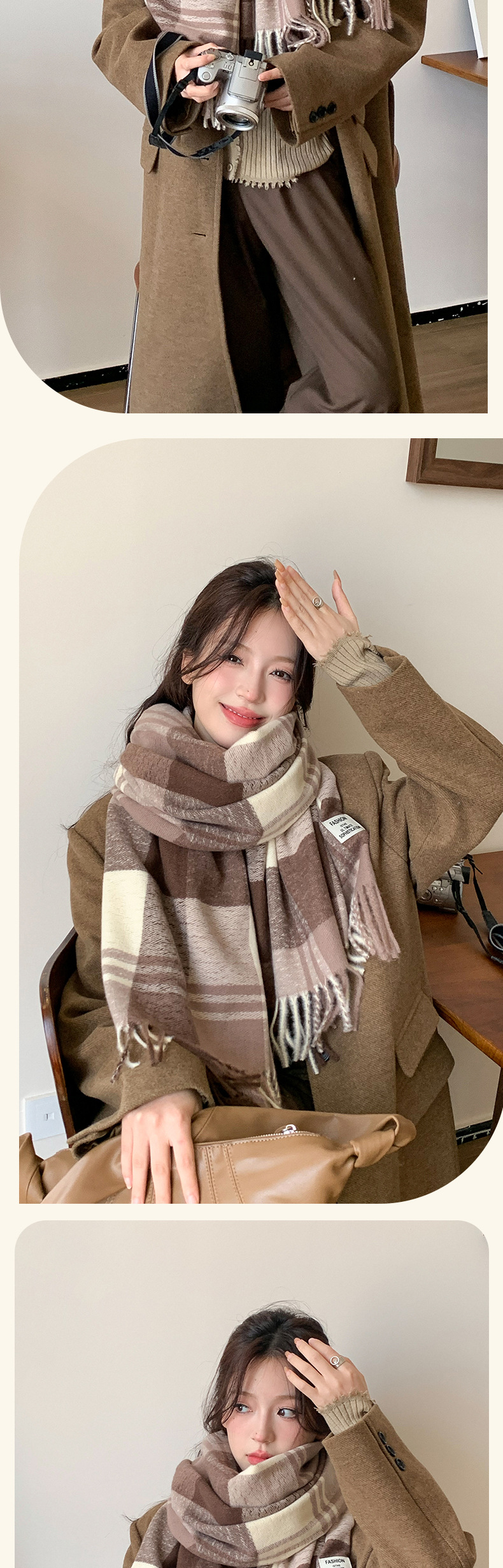 Wholesale of new autumn/Winter 2024 faux cashmere scarves for women, thick and warm outerwear with shawls, and simple student checkered scarves pic 11