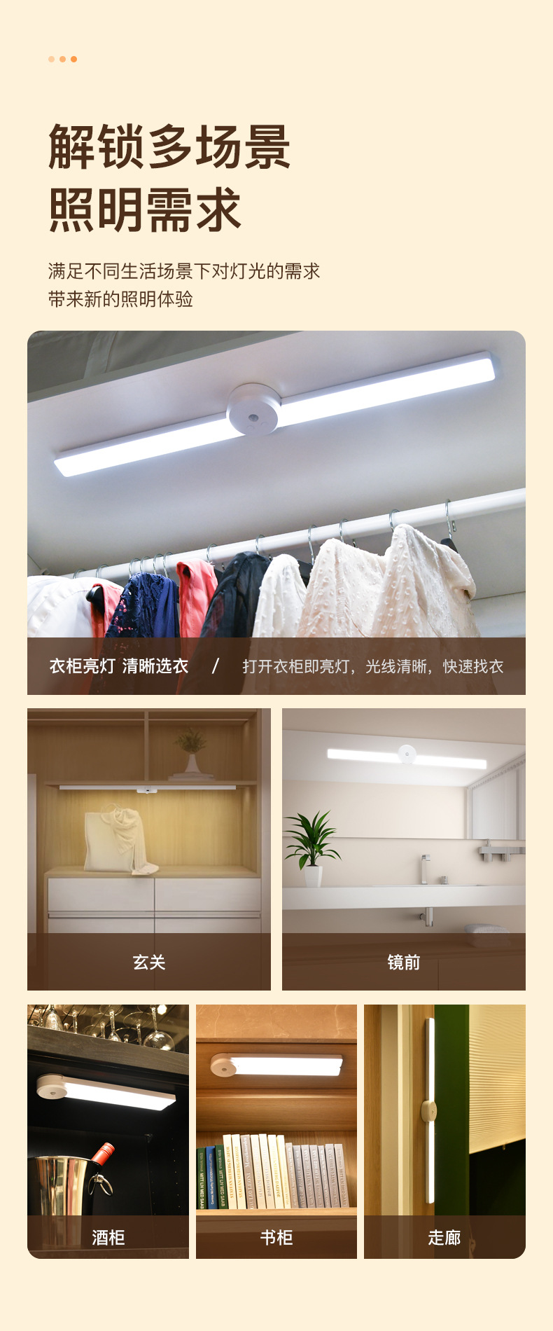 跨境新款橱柜灯带折叠自动人体感应灯衣柜子酒柜长条灯条磁吸壁灯详情6