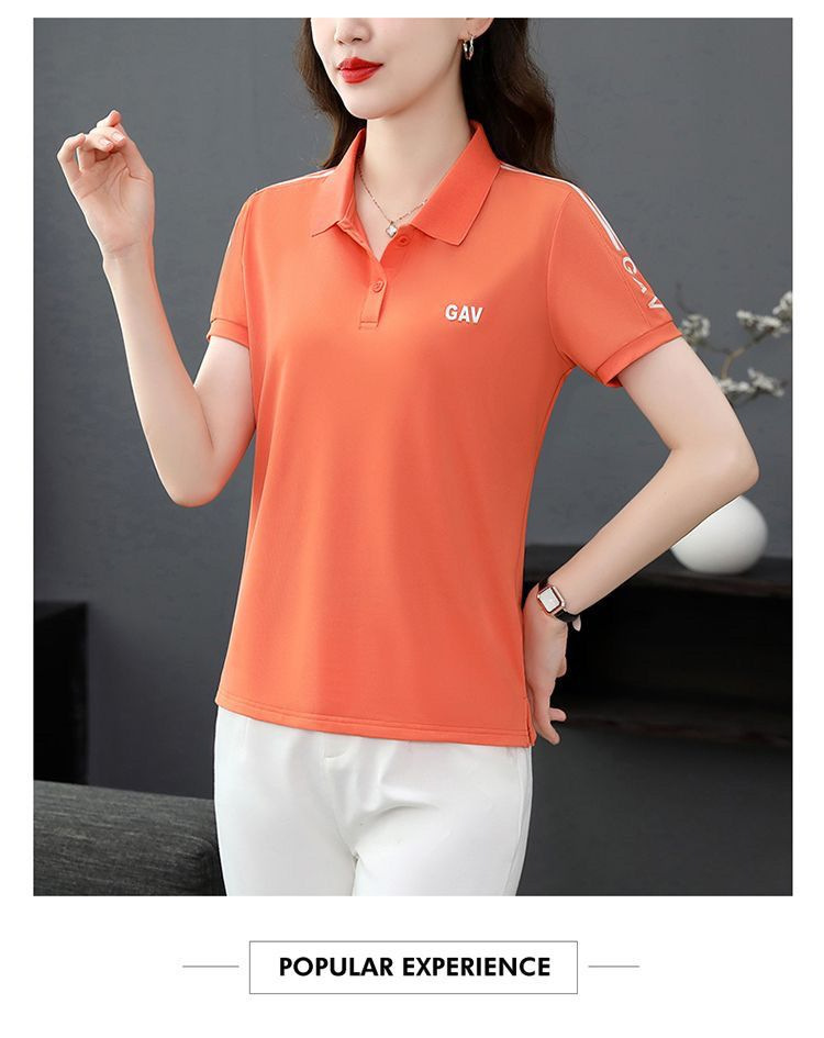 夏季新款短袖t恤女翻领大码宽松休闲中年妈妈POLO衫纯色运动上衣详情20