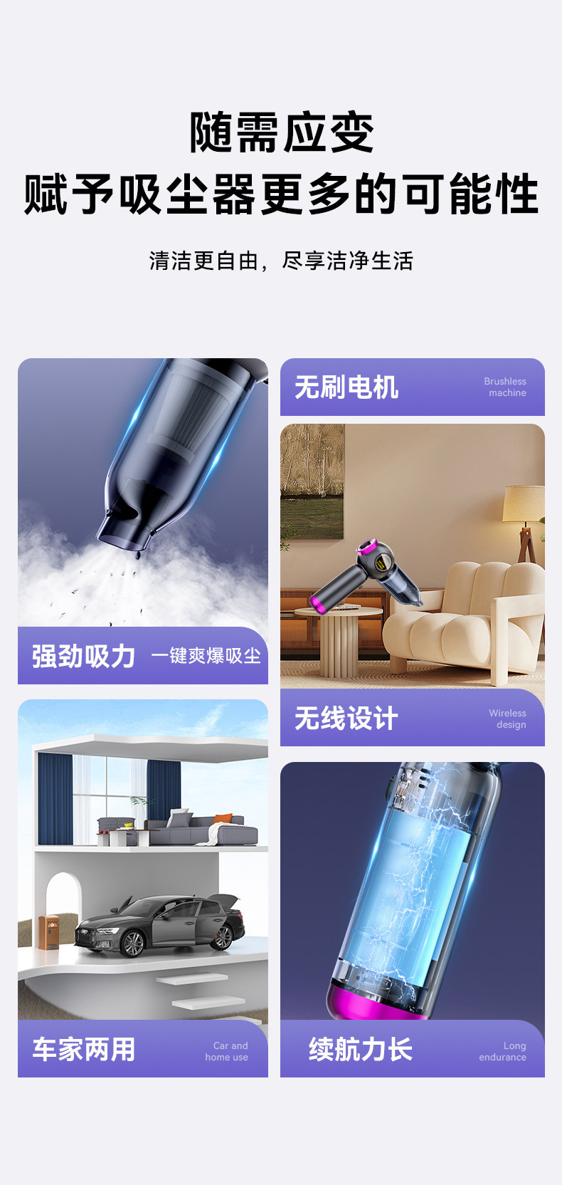Brushless motor high-power car and household dual-purpose dry and wet vacuum cleaner, blowing dust, vacuuming, inflatable cross-border handheld car vacuum cleaner pic 2
