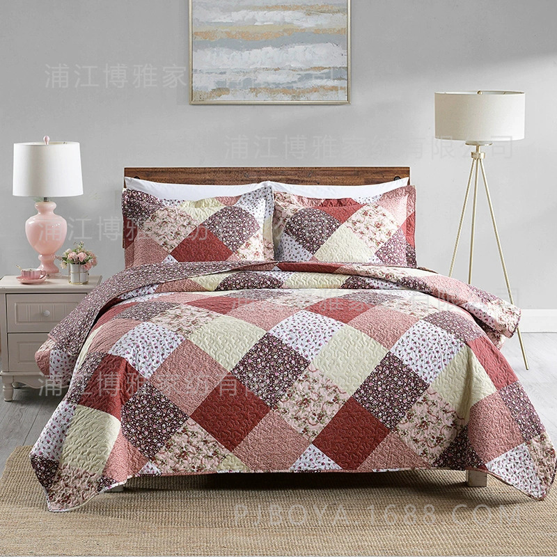 A three-piece set of soft and skin-friendly small floral polyester sewing quilt and bed cover with Boya printed and fresh Korean country style pic 2
