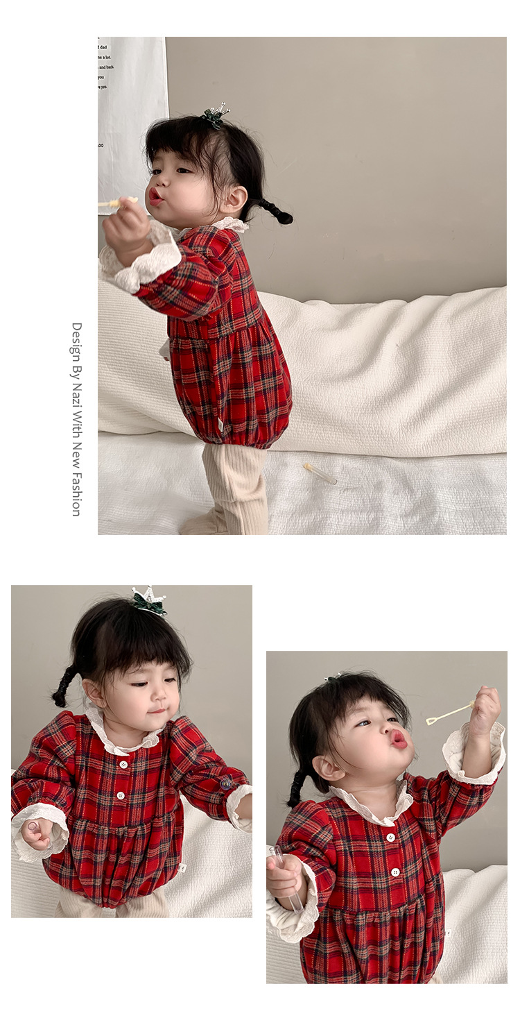 儿童加厚冬季衣服宝宝外出服2023秋冬装韩版加绒格子包屁裙详情4