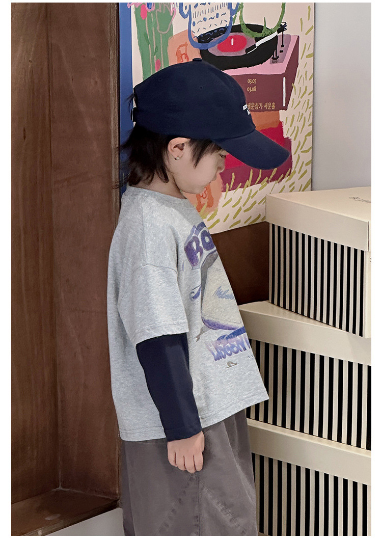 儿童春秋百搭时尚洋气印花圆领打底宽松长袖T恤242196详情10