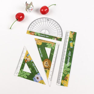 Cartoon advertisement PS set ruler, plastic straight ruler, acrylic student ruler set protractor, transparent soft set square pic 5