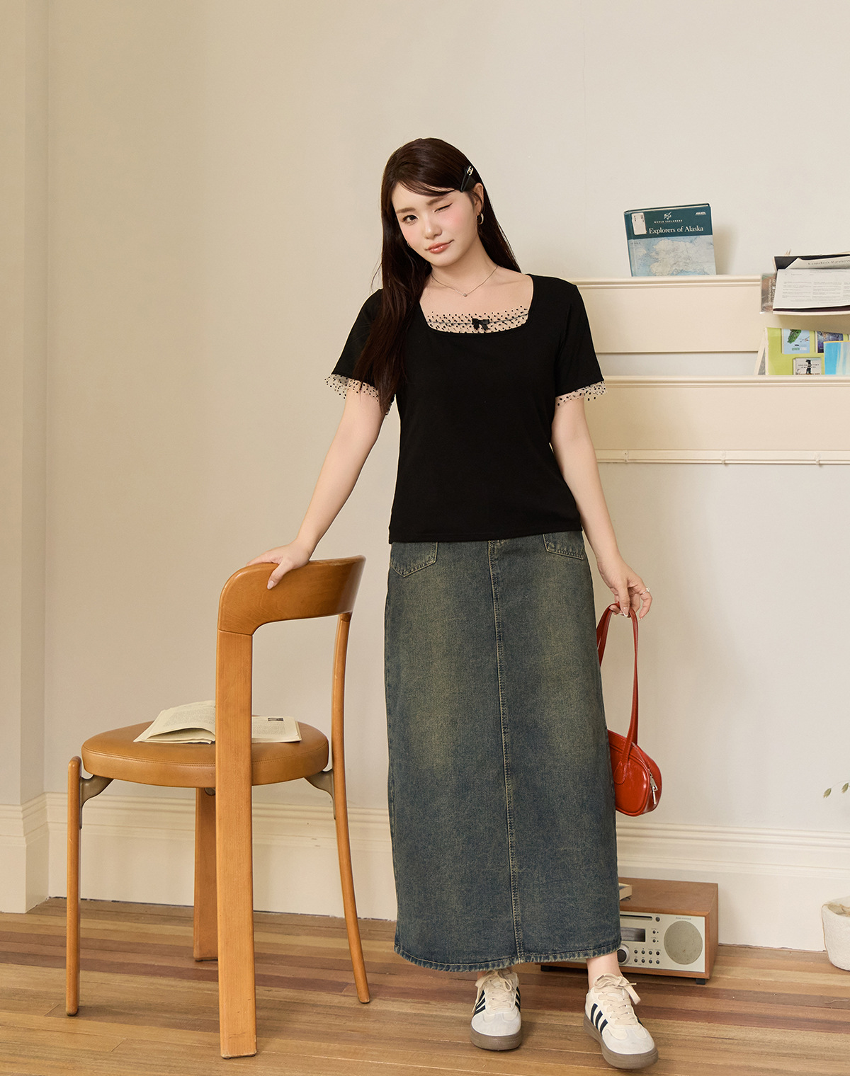 Light French style shoulder polka dot mesh patchwork top for plump girls, large size, slimming, versatile short-sleeved shirt 65378 pic 40