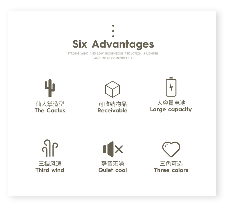 Creative Cactus fan, portable Macaron desktop USB charging fan, multi-functional summer cooling fan pic 4