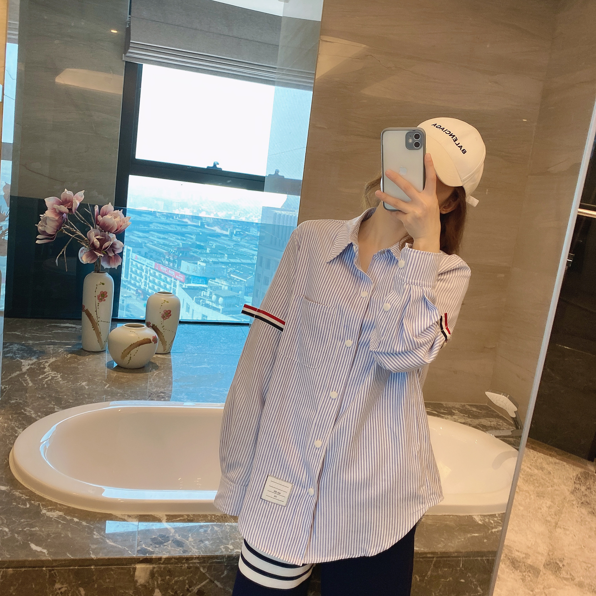 TB casual trendy brand poplin slim-fit solid white shirts for men and women, Oxford fabric shirts for women with long sleeves pic 30