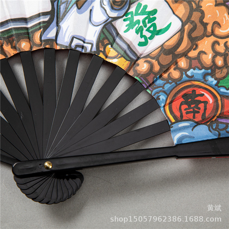 8寸国潮潮语扇新款漫画扇子古风绢布防水蹦迪双面网红扇批发折扇详情3