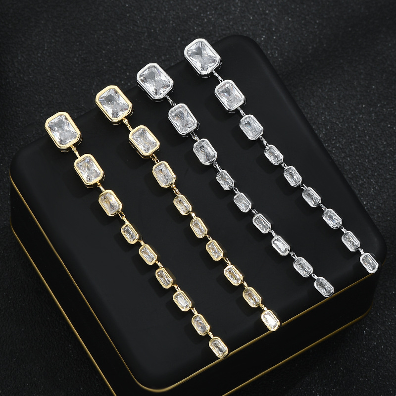 S925银针韩版时尚气质耳钉女高级感几何方糖项链精致百搭流苏耳环详情4