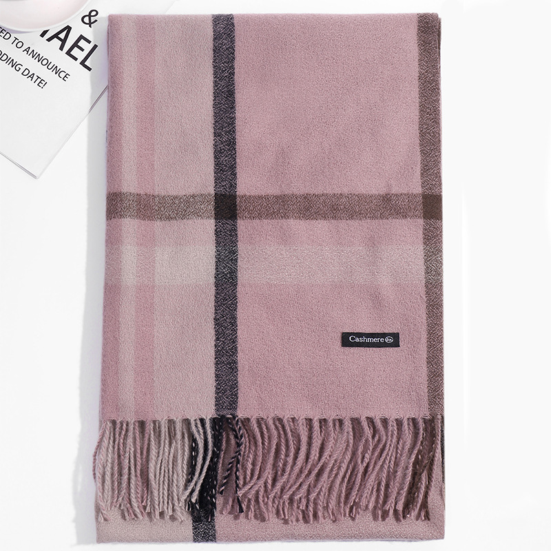 2023韩版长款格子围巾女冬季新款时尚保暖加厚仿羊绒流苏披肩外贸详情22