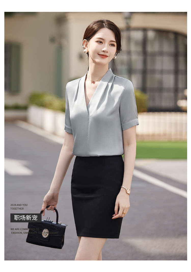 V短袖衬衫接待珠宝店会美容师女职业装套装夏季衬衣工作制服前台详情21