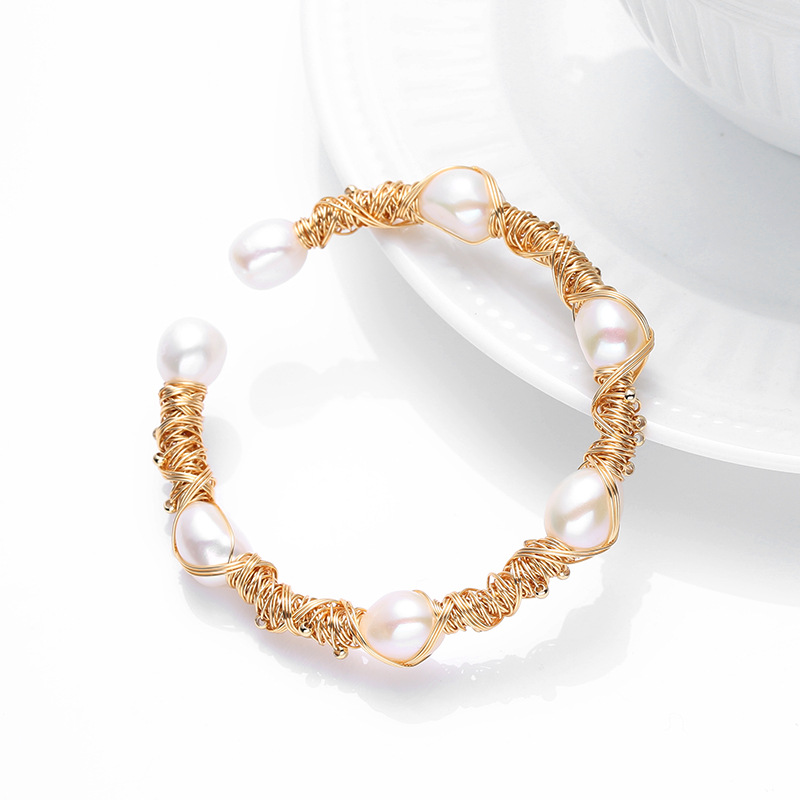 Natural freshwater pearl 14K gold-plated wound bracelet for women, super rice pearl, elegant retro bracelet, high-end accessory pic 7