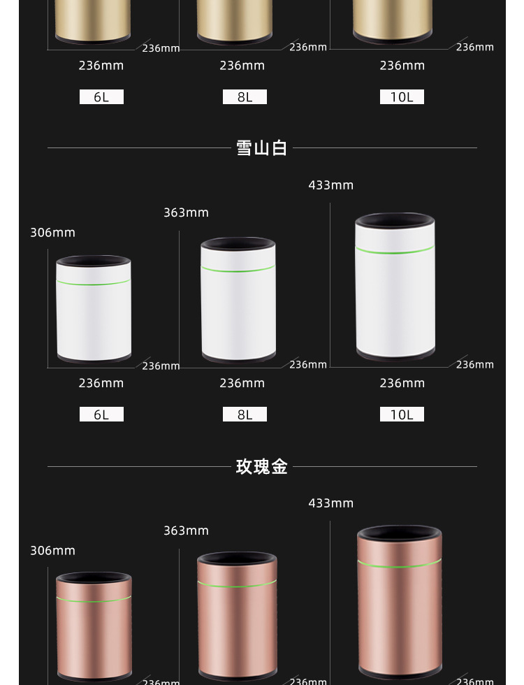 家尚嘉现代家用直投桶客厅酒店卧室创意分离不锈钢无盖圆形垃圾桶详情17