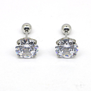 亚马逊同款不锈钢穿刺饰品AA锆石带圆饼耳钉耳环四爪抓锆石耳骨钉详情10