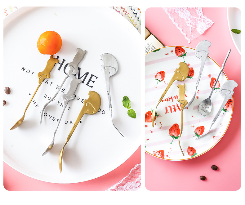 Stainless steel cartoon fruit spoon and fork, afternoon tea dessert cake spoon, animal-shaped tableware fork and spoon, creative tableware, decorative spoon, stainless steel dessert spoon, ice cream spoon, Popsicle spoon, spoon, dinner spoon pic 11