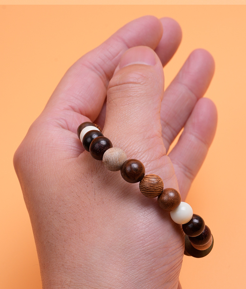 多宝珠手串单圈配绿檀刻六字真言手链佛珠念珠文玩手串男女款批发详情4