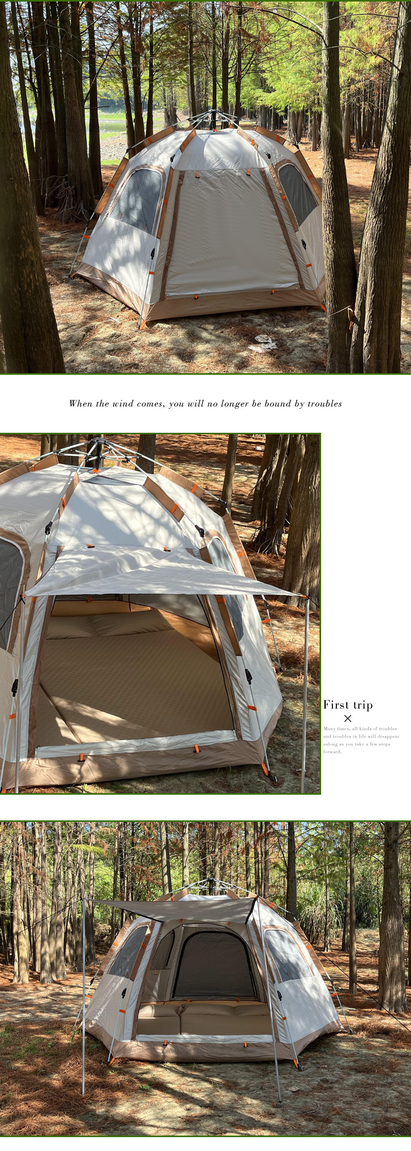 Quick-opening camping tent, waterproof hexagonal fully automatic tent, outdoor camping single-layer tent, Oxford cloth beach tent pic 9