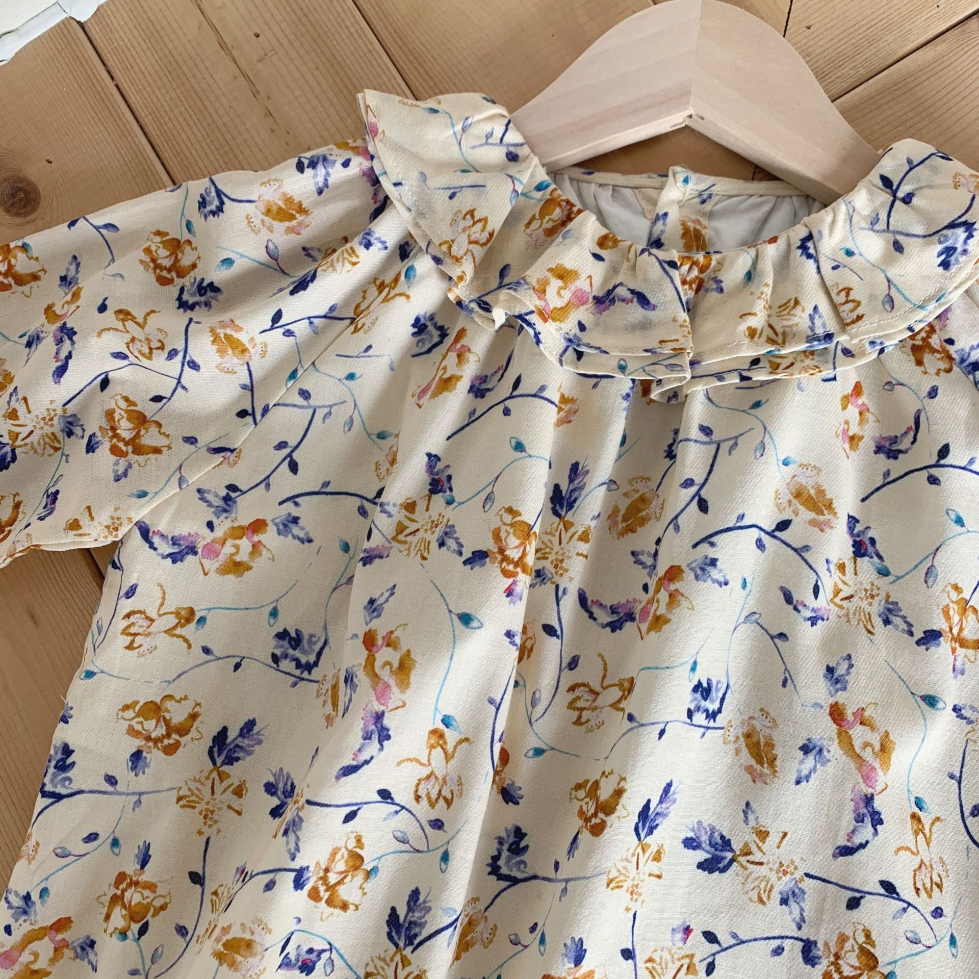 In stock 21 autumn/winter bp style girl and child morning glory round-neck lace collar long-sleeved elegant dress, first birthday dress pic 3