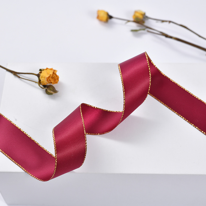 En stock doble lado de oro borde de plata cinta de poliéster cinta de festival caja de regalo de moda decoración de ropa cinta de embalaje de flores pic 15