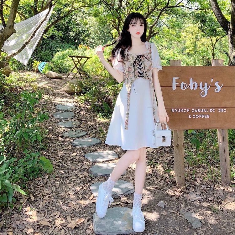 大码法式气质设计感假两件连衣裙女夏季初恋甜美泡泡袖衬衫长裙子详情12