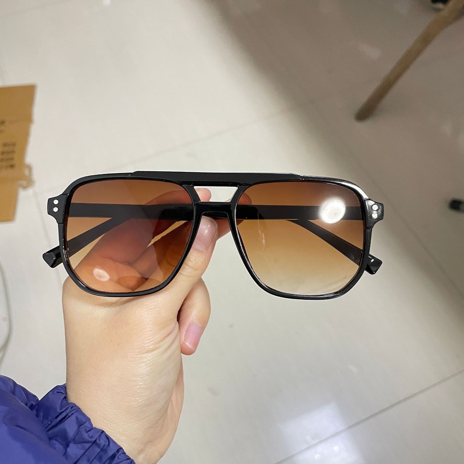 新款双梁大框男女同款高级感渐变大脸显瘦防晒防紫外线太陽鏡墨镜详情6