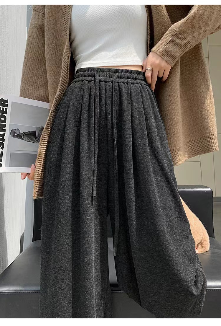 加厚阔腿裤女2023秋季新款高腰垂感宽松直筒裤休闲慵懒糯米针织详情31