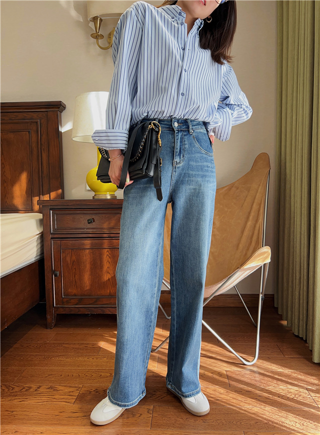 Treasure pants: Slimming, versatile, drape black straight-leg jeans for petite women, high-waisted wide-leg pants pic 9