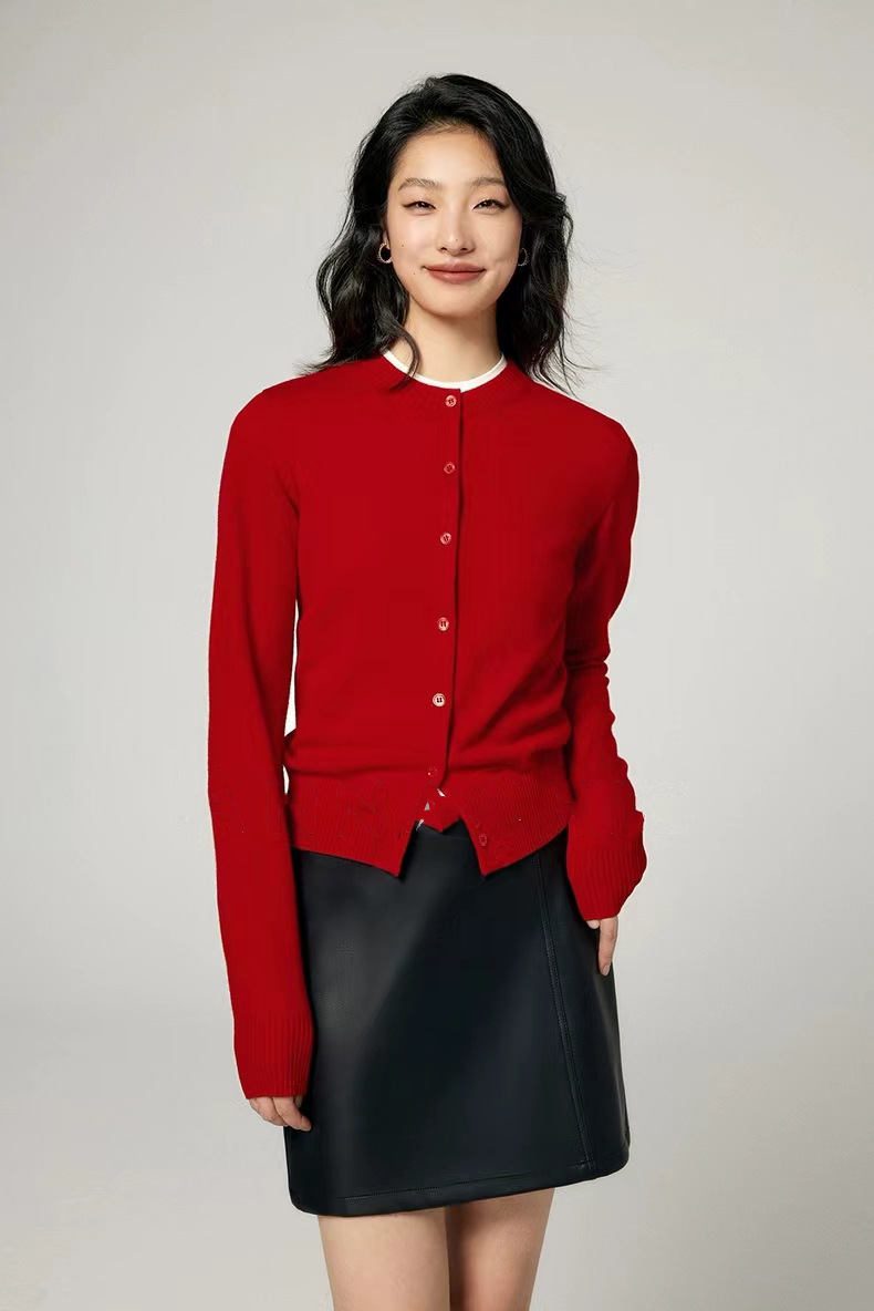 Qili Colorful Gemstone 12-color seamless one-piece Merino wool button cardigan, a versatile knitted long-sleeved top for commuting pic 25