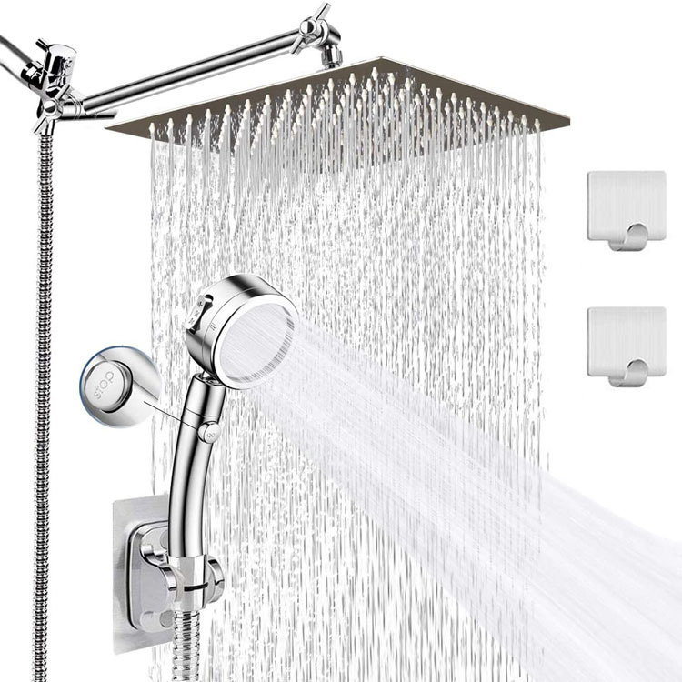 Foreign trade European and American stainless steel shower head set, 3-function handheld showerhead, 10-inch top shower head arm set pic 1