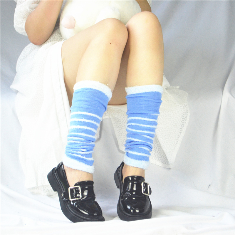 Korean-style knitted sock for girls in autumn and winter, warm striped Japanese artistic plush calf sock, medium high leg cover pic 10
