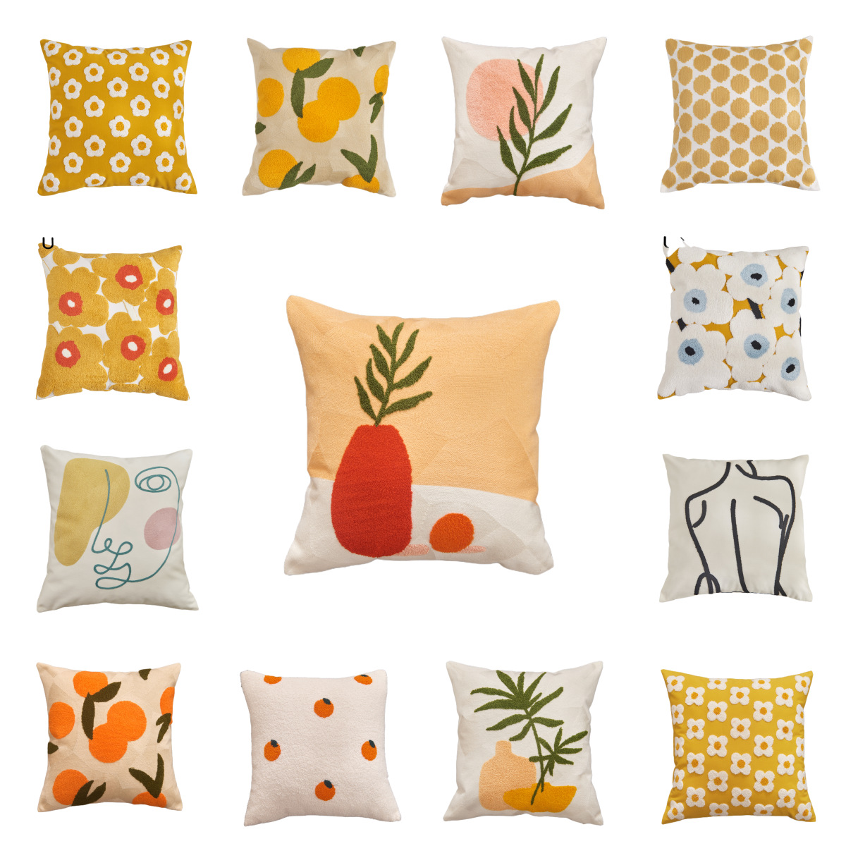 新款法式郁金香玫瑰刺绣跨境沙发抱枕酒店装饰棉麻靠枕抱枕套详情3