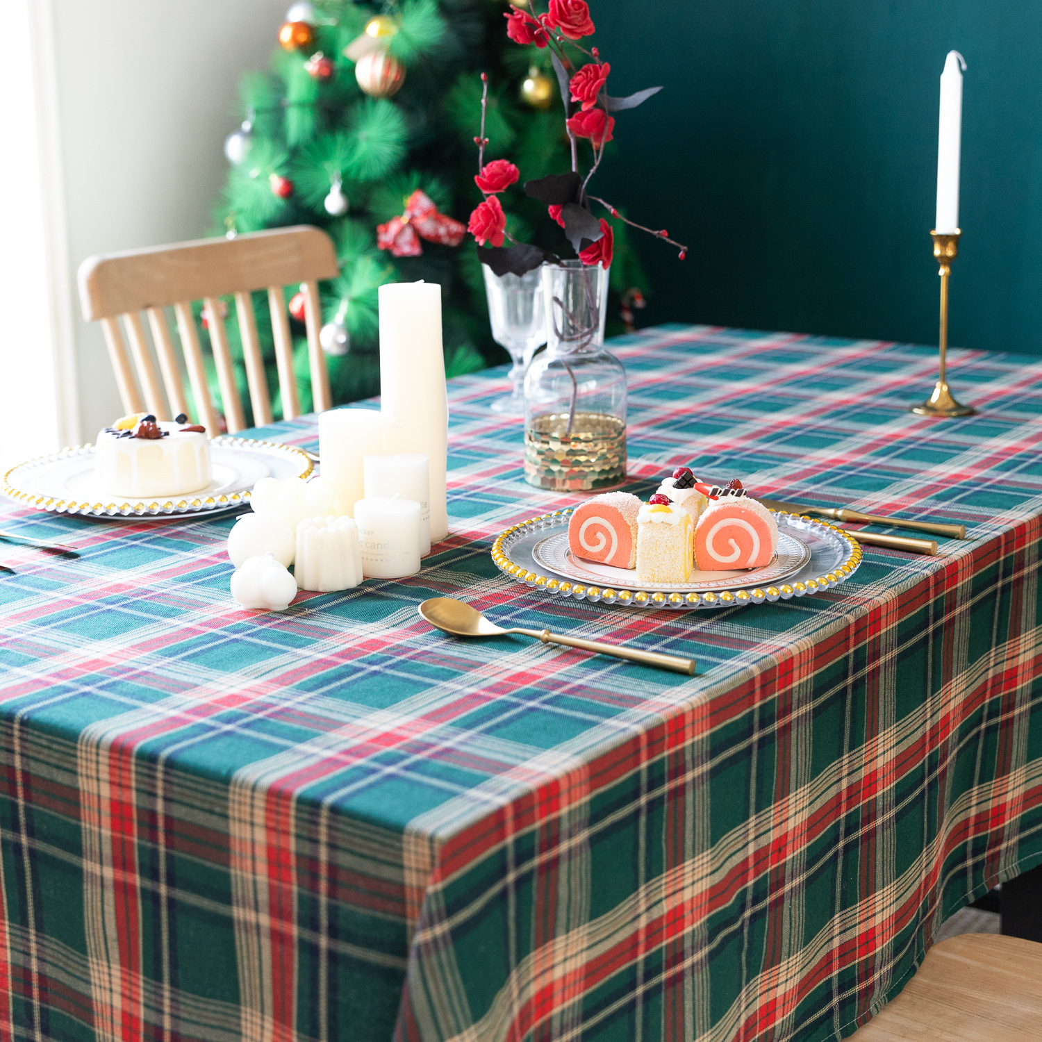 American green checkered table fabric Christmas Day Amazon rectangular atmosphere decoration tablecloth manufacturer, South Korea pic 3