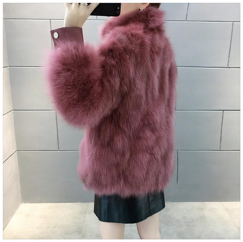 Haining Fur's 2022 winter new faux fox fur women's fur one-piece coat, Korean-style stand-up collar thickened coat pic 14