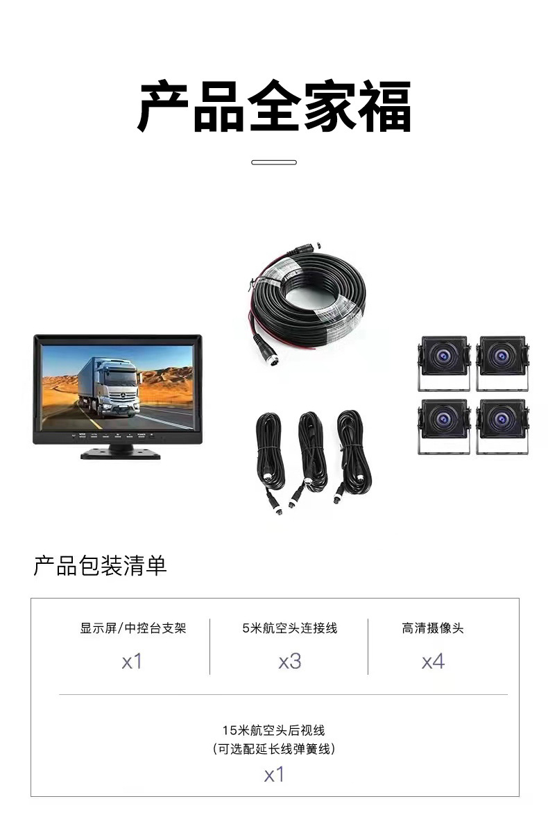 大货车监控四路车载行车记录仪倒车影像一体机四方位高清夜视新款详情12