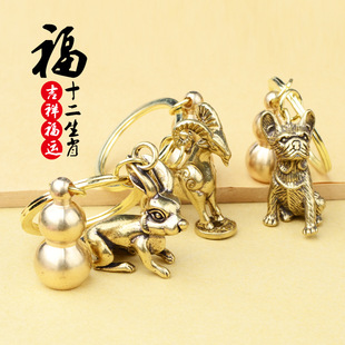 十二生肖黄铜葫芦朱砂钥匙扣挂件纯铜本命佛八大守护神钥匙链吊坠详情15