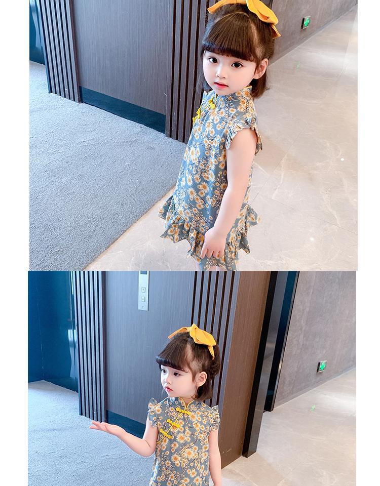 女宝宝改良旗袍连衣裙夏装儿童中国风短袖公主裙小童碎花裙子详情11
