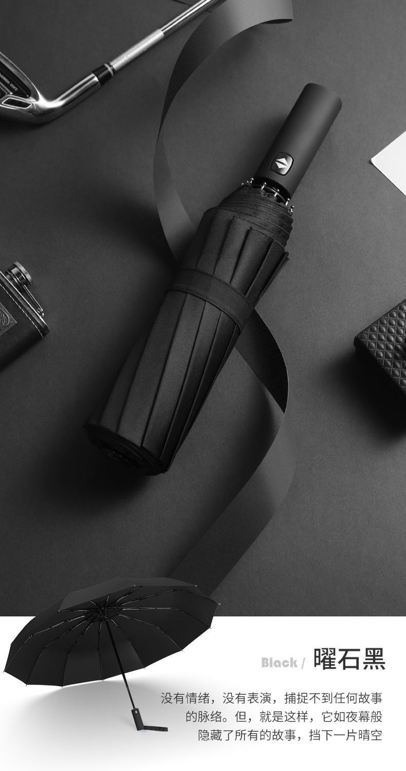 New 12-bone black rubber fully automatic umbrella folding business umbrella three-fold sunshade and protection 嗮 sun umbrella advertising umbrella pic 44