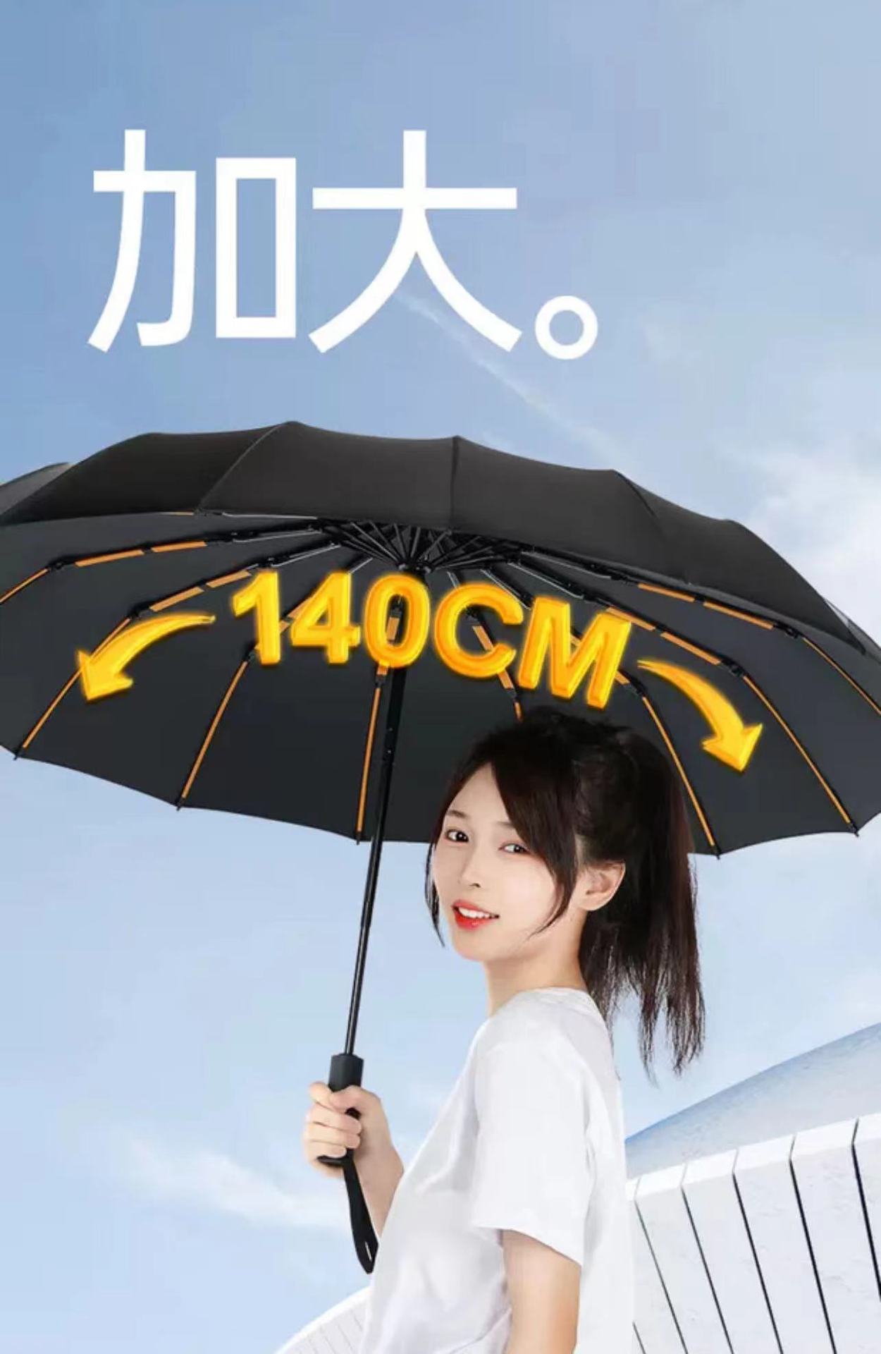 256骨全自动雨伞大号遮阳伞男黑胶加大加固抗风暴晴雨两用广告伞详情16