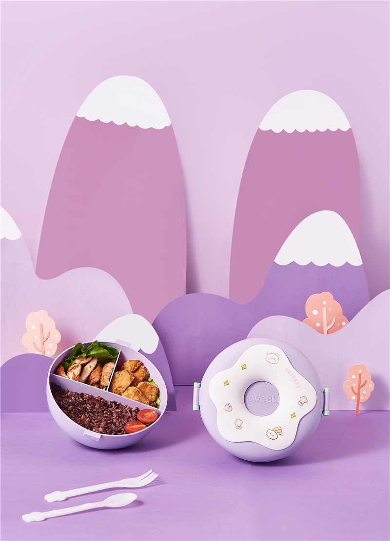 Donut lunch box, cute children, large-capacity compartments, baby food box with lid, portable student lunch box, PP bento box pic 1