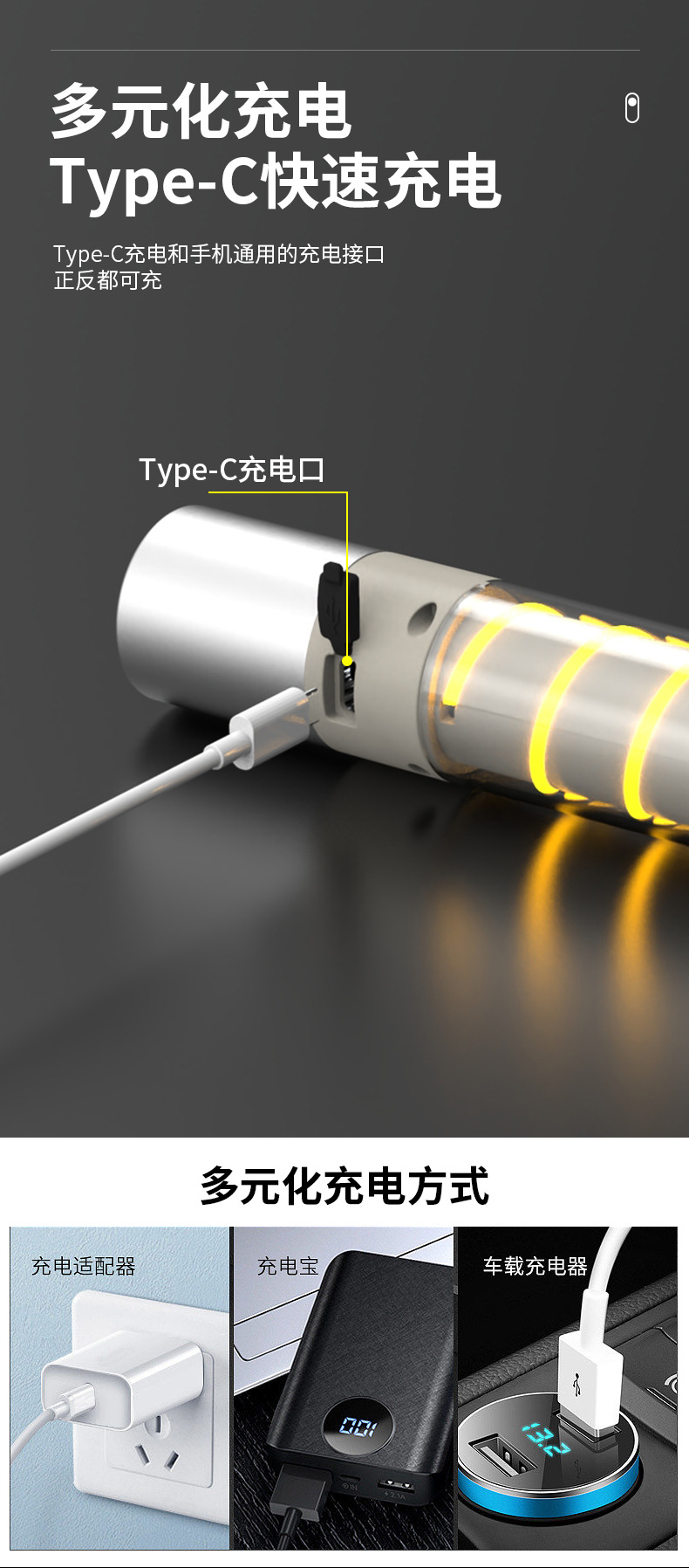 多功能强光手电筒带挂钩户外照明伸缩变焦手电露营灯雷射炮新奇详情12